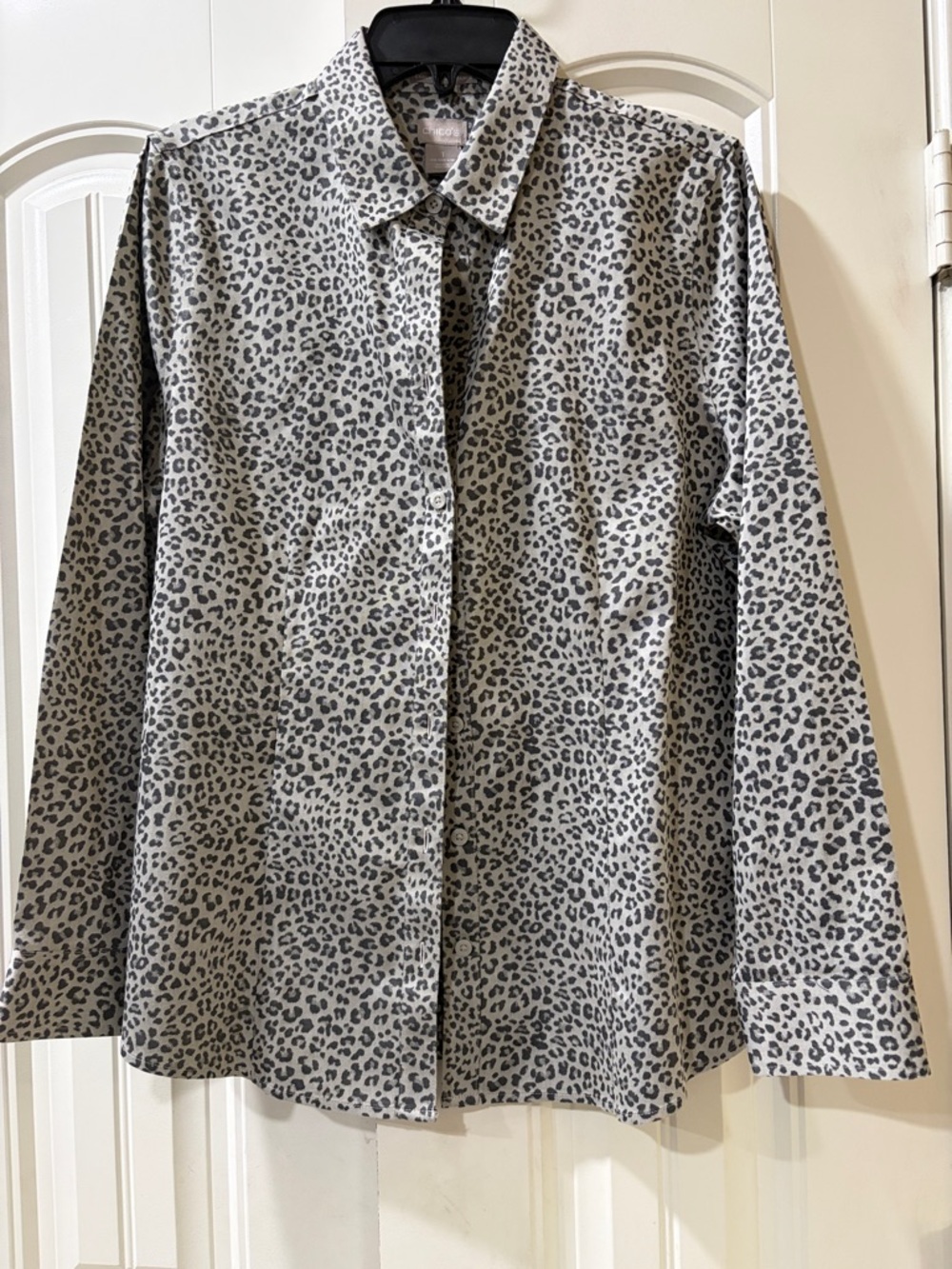 Grey Leopard Print Button-Front Shirt.